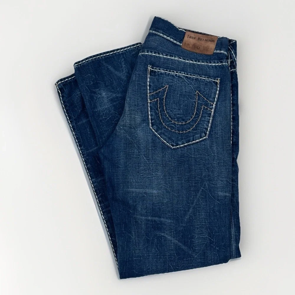 TRUE RELIGION Mens Slim Fit Jeans W34 - 36X34 Stretch Geno Thick Stitch